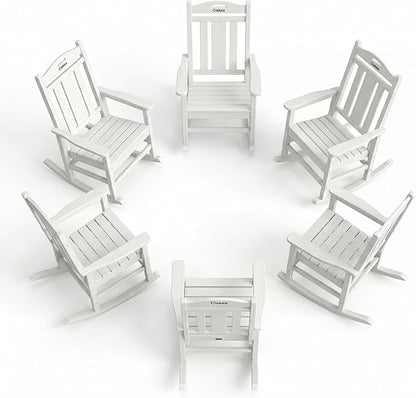 Ciokea Oversized Outdoor Rocking Chairs Set of 6, 380lbs Heavy-Duty Large Patio Rocker, High Back Cozy Porch Chairs, Weather Resistant Patio Rocking Chairs for Outside, Fire Pit, Deck, White