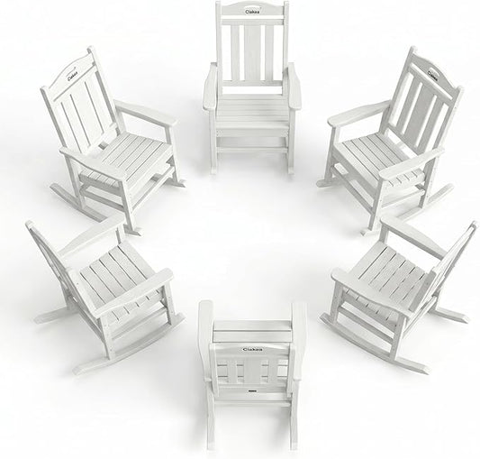 Ciokea Oversized Outdoor Rocking Chairs Set of 6, 380lbs Heavy-Duty Large Patio Rocker, High Back Cozy Porch Chairs, Weather Resistant Patio Rocking Chairs for Outside, Fire Pit, Deck, White