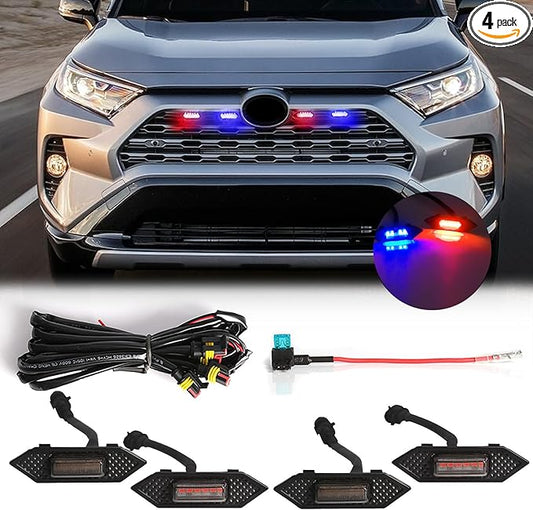 LED Grill Lights For Toyota RAV4 2019 2020 2021 2022 Front Grille Smoked Shell Red Blue Light 4 Pcs