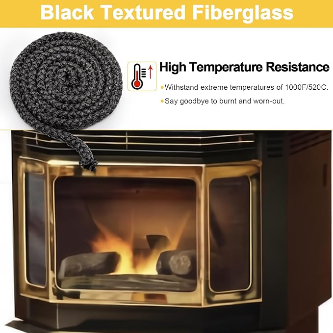 842-2350 Stove Door Gasket Rope for Quadra-Fire CB1200, 1200i Pellet Stoves and Quadrafire DV-44, DV30 Gas Stoves Parts, 7/8" x 7FT High Temperature Graphite Impregnated Fiberglass Seal Rope.