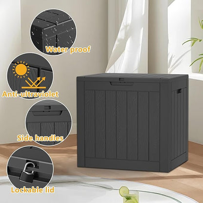 PatioZen 30 Gallon Resin Deck Box,Lockable Outdoor Storage Box for Patio Cushions Storage Furniture,Garden Tools,Pool Supplies, Weatherproof and UV Resistant (Black)