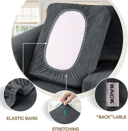 WEERRW Velvet Couch Covers for 2 Cushion Couch Sofa - High Stretch Luxury Velvet Plush 3 Pieces Sofa Slipcovers with Elastic Bottom, Furniture Protector for Pets, Machine Washable, Dark Grey, Medium