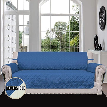 Easy-Going Reversible Couch Cover, 4 Seater Sofa, XX-Large Sofa, Blue/Ivory | Machine Washable Slipcover For Dogs, Water Resistant Furniture Mat For Living Room, Non-Slip Sofa Cover, Pet Friendly