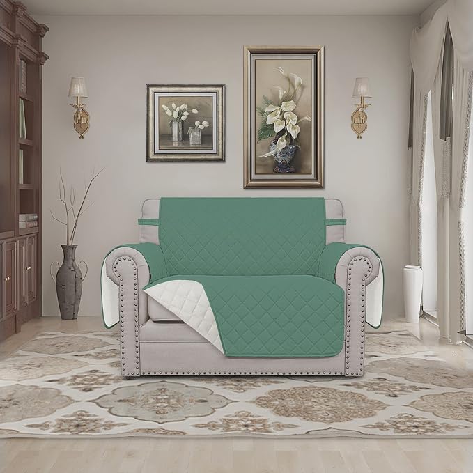 Easy-Going Oversized Chair Sofa Slipcover Reversible Sofa Cover Water Resistant Couch Cover Furniture Protector Cover with Elastic Straps for Pets Dog (Oversized Chair, Cyan/Ivory) | Machine Washable Slipcover For Dogs, Water Resistant Furniture Mat Fo...