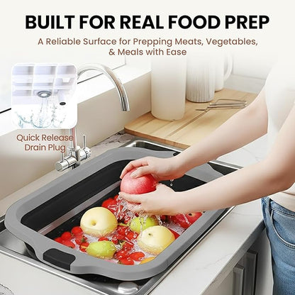 BBQ Prep Tub with BBQ Blanket, 16L Multifunctional Camping Cutting Board with lid, Collapsible Dish Basin for Meal Prep Marinating Food, Grilling & Outdoor Cooking Food Storage Container XL