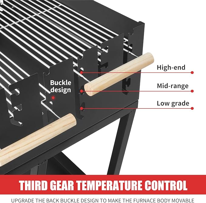 Portable Charcoal Grill, Skewer Charcoal Grill with wheels for Outdoor Cooking Camping Garden