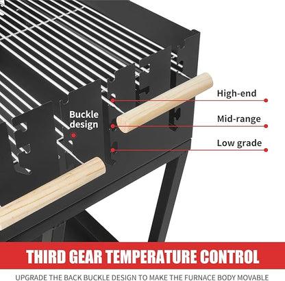 Portable Charcoal Grill, Skewer Charcoal Grill with wheels for Outdoor Cooking Camping Garden