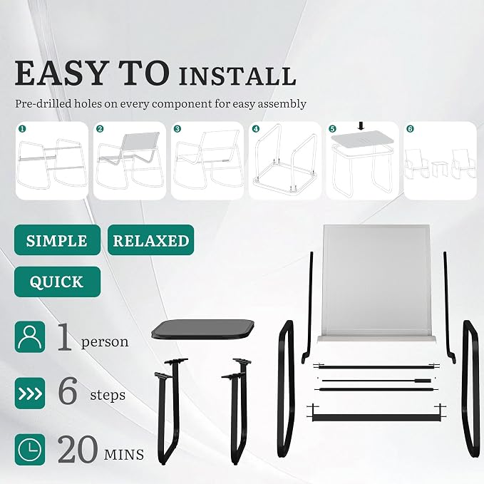 DWVO 3 Piece Rocking Patio Furniture Set Textilene Patio Set Outdoors Grey | Heavy-duty Small Patio Furniture Set w/Breathable Fabric, Smooth Rocking, Tempered Glass Table, Easy Assembly and Cleaning