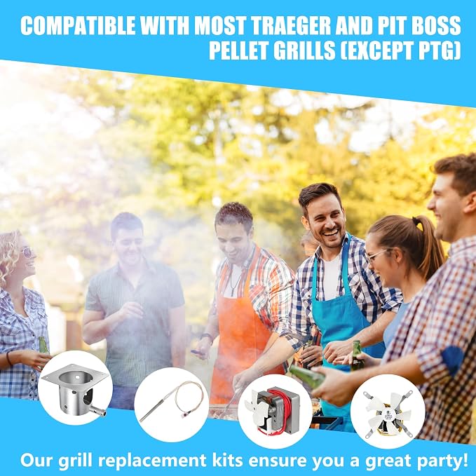 Subody Cldkz Complete Replacement Parts Kit for Pit Boss and Traeger, Auger Motor, Grill Induction Fan, Fire Burn Pot with Screws, Hot Rod Ignitor with Fuse, for Traeger, Pit Boss Wood Pellet Grills