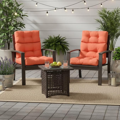 Outdoor Tufted High-Back Chair Cushions, One-Piece Hinged Seat and Back Design, Reversible with 4 Ties, Durable Polyester Fabric, Recycled Fiber Fill - Set of 2, Rust