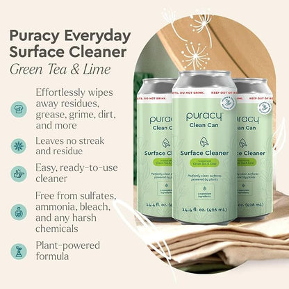 Puracy All Purpose Cleaner Clean Can – Plant-Powered Multi-Surface Cleaner - Surface Cleaner Solution As Seen on TikTok (Green Tea + Lime, 14.4 fl oz, 3 Pack)