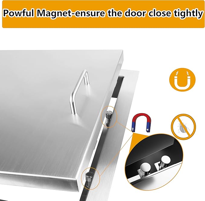 Luffioner BBQ Outdoor Kitchen Doors,24W x 17H Inch Double BBQ Access Door,Rust-Proof Thickened Plate 304 Stainless Steel Access Door for Outdoor Kitchen, BBQ Island,Grilling Station (24W x 17H)