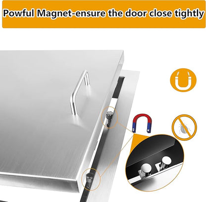 Luffioner BBQ Outdoor Kitchen Doors,24W x 17H Inch Double BBQ Access Door,Rust-Proof Thickened Plate 304 Stainless Steel Access Door for Outdoor Kitchen, BBQ Island,Grilling Station (24W x 17H)