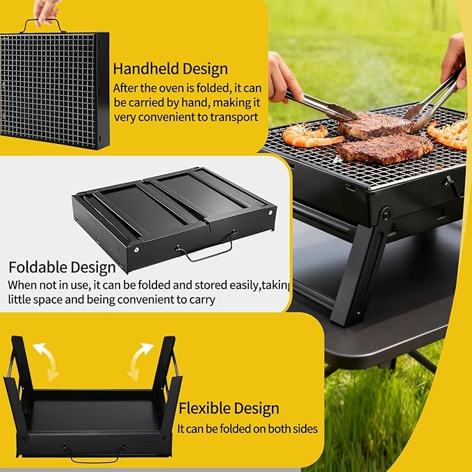 Barbecue Grill, Portable BBQ Charcoal Barbecue with Rack Wire Meshes Portable Household Charcoal Grills for Outdoor Grilling (13.8"X10.6"X7.9")