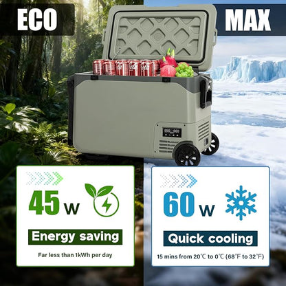 GS40W Portable Wheeled Car Freezer,45Quart 12V Car Refrigerator with Dual Zone,Electric Compressor Cooler -4℉~68℉ for Camping, RV, Truck, Travel, Outdoor