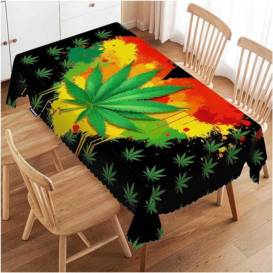 Swono Marijuana Leaf Rectangular Tablecloth Colorful Cannabis Leaves and Heart Heavy Duty Table Cloth Kitchen Dining Room Table Cover for Party Dinner 50x72 Inch Tablecloths