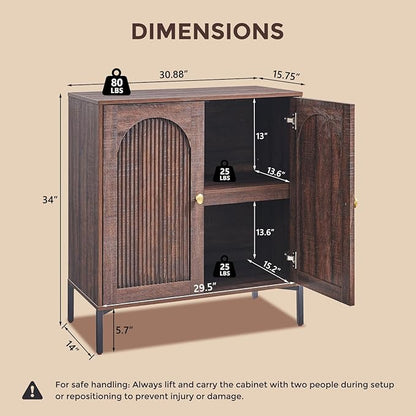 IFGET Modern Buffet Cabinet with Storage, 92.63" W Fluted Arched Sideboard Cabinet w/Adjustable Shelves, Wooden Modular Coffee Bar for Dining Room, Kitchen, Living Room, Entryway, Brown