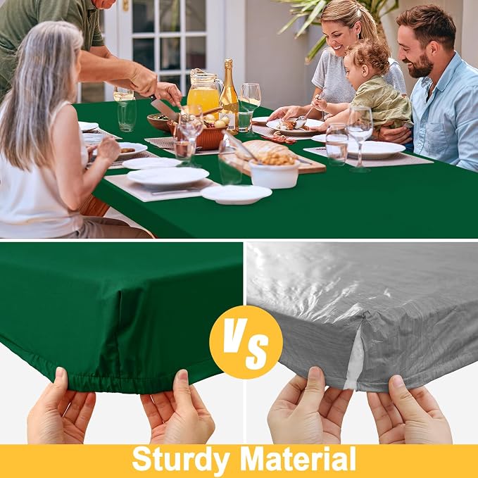 Rectangle Table Cloth, Waterproof Elastic Fitted Tablecloth for 6 Foot Folding Tables, Washable Polyester Tablecloths for Picnic, Camping, Outdoor (Emerald Green, 30"x72")