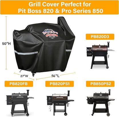 Grill Cover for Pit Boss 820 Deluxe/820D/820FB/820SC/820XL/820PS1, 850 Pro/850 DX & Z Grills 700 Series, 600D Waterproof Pellet Smoker Cover with Drawstring and Handles, 1776-2026 Patriotic Design
