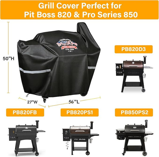 Grill Cover for Pit Boss 820 Deluxe/820D/820FB/820SC/820XL/820PS1, 850 Pro/850 DX & Z Grills 700 Series, 600D Waterproof Pellet Smoker Cover with Drawstring and Handles, 1776-2026 Patriotic Design