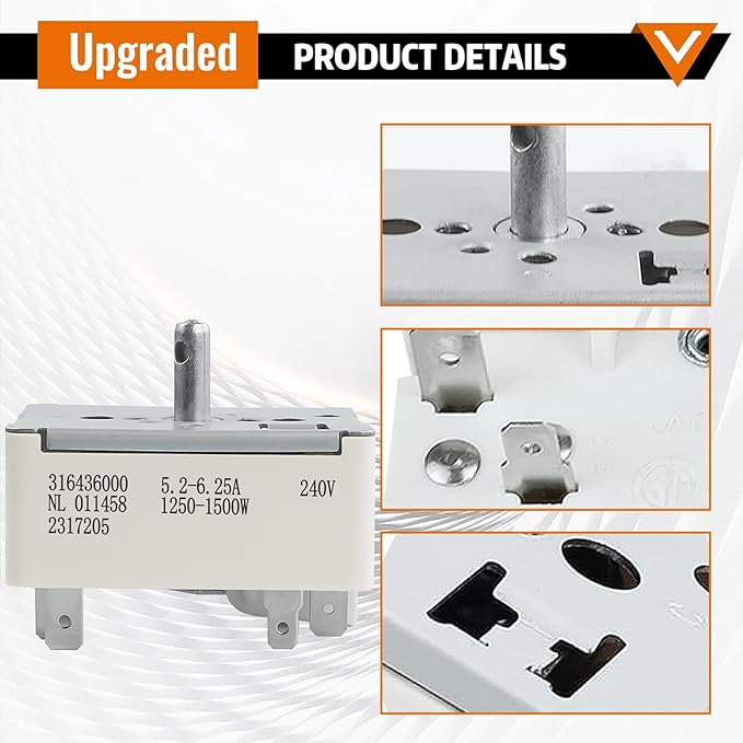 316436000 Surface Infinite Burner Range Switch, Burner Infinite Control Switch, Fits for Frigidaire (6 Inch), Replaces Part 316021500, 5304506424, 1155394, AP3890378, EAP1145039, PS1145039