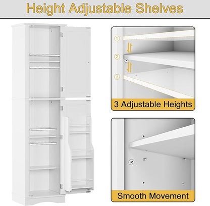 Function Home Tall Bathroom Storage Cabinet, 64" Slim Kitchen Pantry with Door Storage, Narrow Wood Freestanding Cabinets with Adjustable Shelves for Kitchen Living Room Dining Room, White