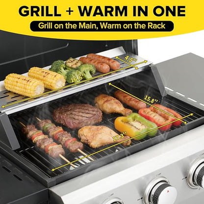 3 Burner Propane Gas Grill, 30,000 BTU Stainless Steel Outdoor BBQ Grill with 322 Sq. In. Cooking Area & 2 Foldable Side Shelves, Patio Cookout Essentials for Backyard