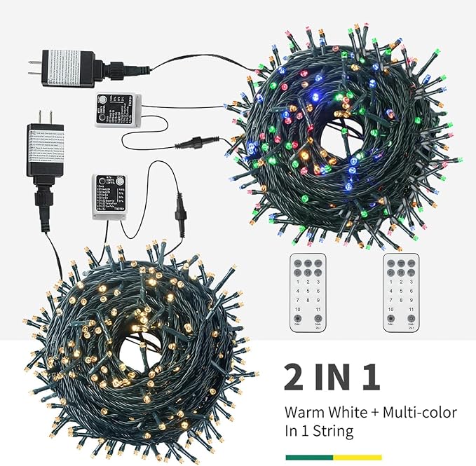 MZD8391 105FT 300LED Color Changing Christmas Light, Christmas Tree Lights | Warm White & Multicolor, Waterproof, UL listed, 11 Light Mode, Remote & Timer, Memory, End To End Connect