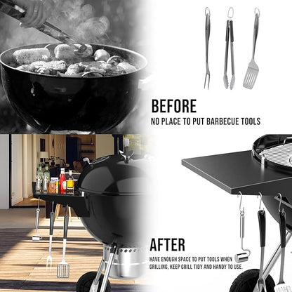 Charkettle Grill Table Shelf Compatible with Weber 22 Inches Kettle Grills, Outdoor Charcoal Grill Side Table BBQ Accessories with Hooks