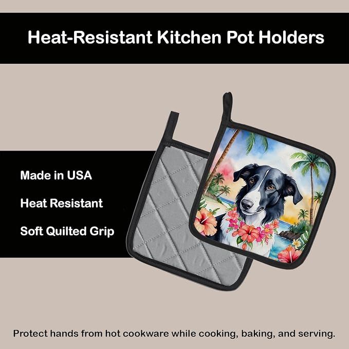 Caroline's Treasures Borzoi Luau Pair of Pot Holders Kitchen Heat Resistant Pot Holders Sets Oven Hot Pads for Cooking Baking BBQ, 7 1/2 x 7 1/2