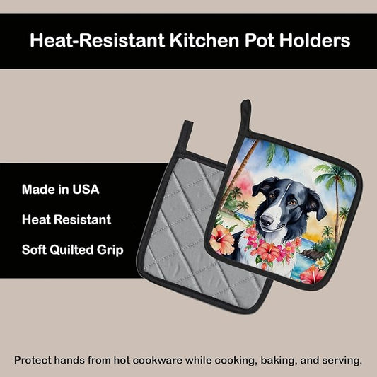 Caroline's Treasures Borzoi Luau Pair of Pot Holders Kitchen Heat Resistant Pot Holders Sets Oven Hot Pads for Cooking Baking BBQ, 7 1/2 x 7 1/2