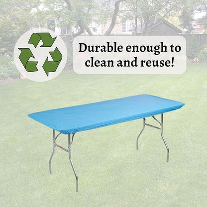 6' Rectangle Plastic Table Covers 30" x 72", Bundle of 5 (Light Blue)