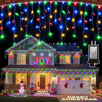 1332 LED 132FT Christmas Lights,296 Drops Icicle Lights with 12 Modes | Multicolor Icicle String Lights with Timer and Dimming for Long Rooflines, Wide Eaves, Storefronts and Wedding Backdrops