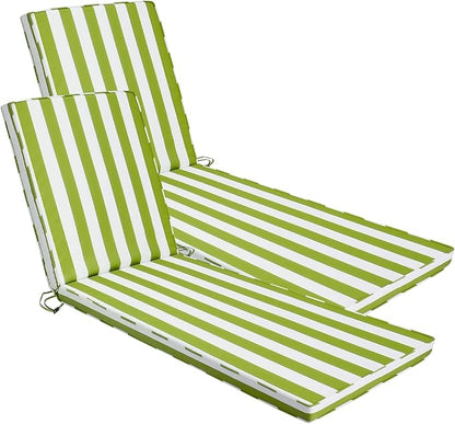 Chaise Lounge Cushions Outdoor Set of 2, 72"x22"x3" Patio Lounge Chair Furniture Cushions with Washable Covers for Pool, Patio, Lawn (Green+White Stripes, 2 Pcs)