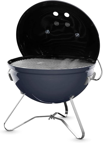Weber Smokey Joe Premium Charcoal Grill Barbeque, 37cm | Portable BBQ Grill with Tuck-N-Carry Lid Cover & Plated Steel Legs | Folding Outdoor Cooker | Porcelain-Enamelled Bowl - Slate Blue (1126804)