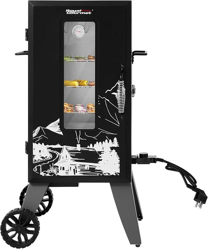 SE2806 28-Inch Analog Electric Smoker With 3 Chrome-plated Smoking Racks, Clear Viewing Window, 454 Sq. In. Cooking Area in Total, 1350W Output, Adjustable Temperature Control, Black