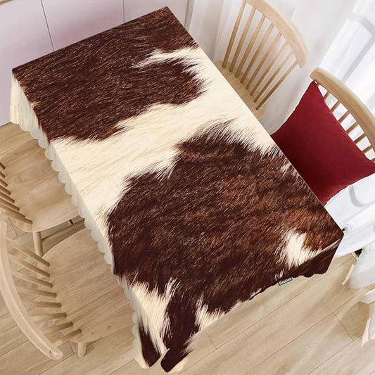 52x70 Inch Tablecloth Cowhide, Farm Cattle Cow Fur Cowhide Print Non-Fading Table Covers Kitchen Dinning Tabletop Decoration, Washable Table Cloth for Outdoor and Indoor Use