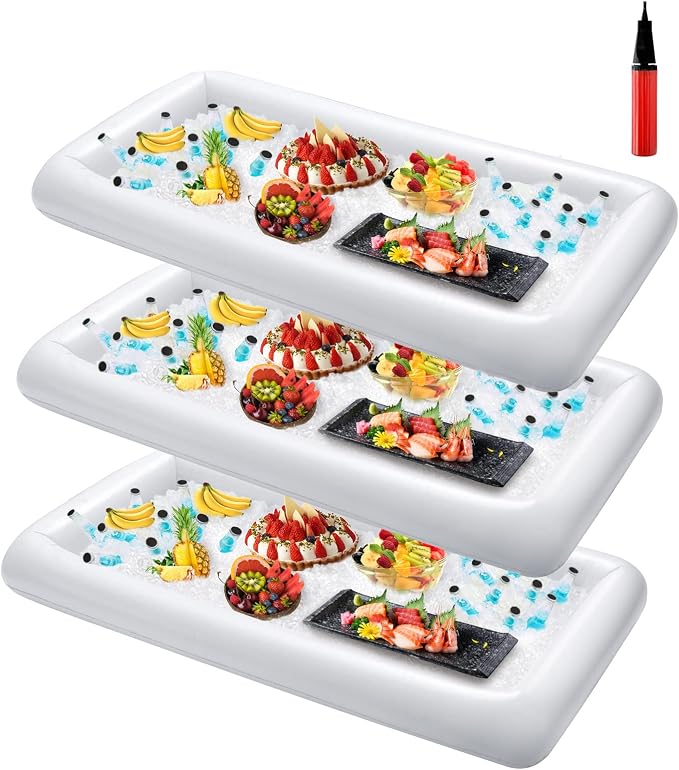 HBlife 3-Pack Inflatable Serving Bars, Blow-Up Ice Trays for Food & Drinks | 49x24in Inflatable Cooler with Drain Outlet, Portable, Durable Material, Easy Clean, Outdoor Parties, Catering Events