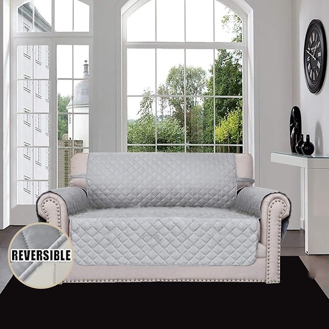Easy-Going Reversible Couch Cover, 2 Cushion Sofa, Light Gray/Ivory | Loveseat Slipcover For Dogs, Water Resistant Furniture Mat, Living Room, Non-Slip Sofa Cover, Pet Friendly