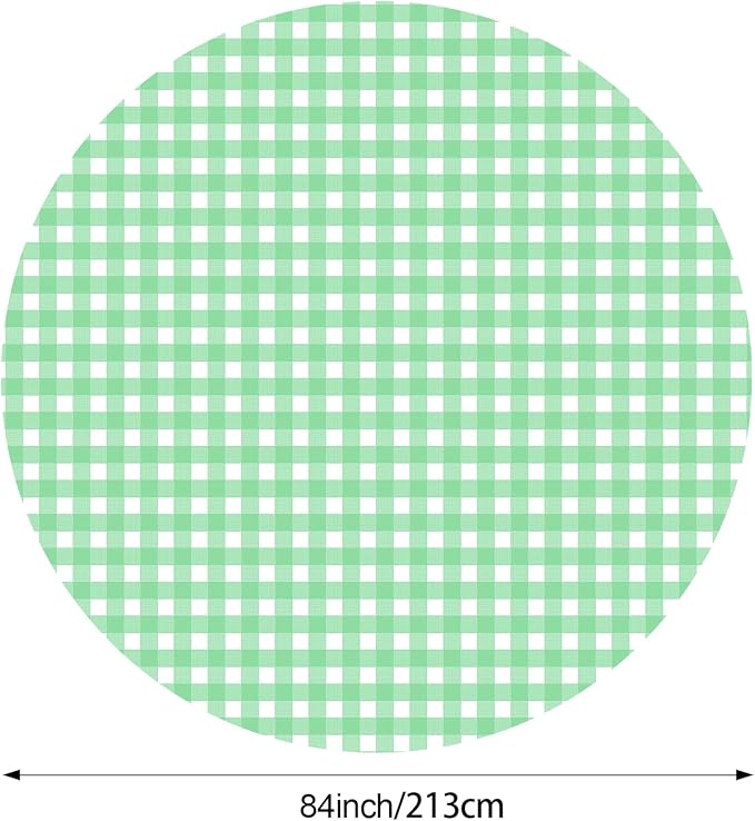 Disposable Checkered Tablecloth Round Plastic Buffalo Plaid Table Cloth 84'' Gingham Tablecover for Picnic Camping BBQ Graduation Party(Green and White,6 Pieces)