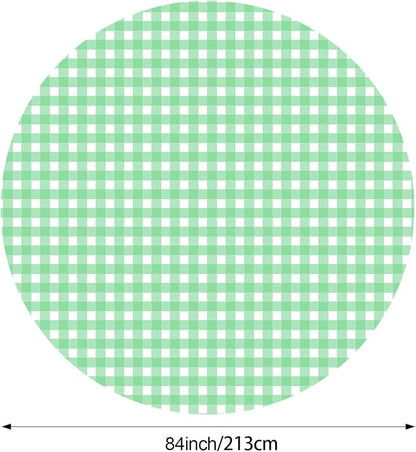 Disposable Checkered Tablecloth Round Plastic Buffalo Plaid Table Cloth 84'' Gingham Tablecover for Picnic Camping BBQ Graduation Party(Green and White,6 Pieces)