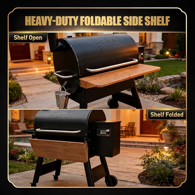 QuliMetal Foldable Front Shelf for Traeger Pro 780 and Ironwood 885, 32.48" Grill Front Table, BBQ Prep Shelf Accessory, Quality Steel Front Shelf