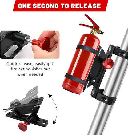 UTV Fire Extinguisher Mount Kit - Aluminum Adjustable Quick Release Roll Bar Car Fire Extinguisher Bracket Holder for 1.75-2in Roll Bar UTV Compatible with Polaris RZR SXS Ranger Camper Can-Am