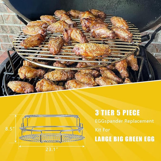 5 Piece Replacement Kit for Big Green Egg XL, Rack for Eggspander 5 Piece Kit Conveggtor Basket 304 Stainless Steel Grill Stack Rack with Removable Cooking System Expander Rack