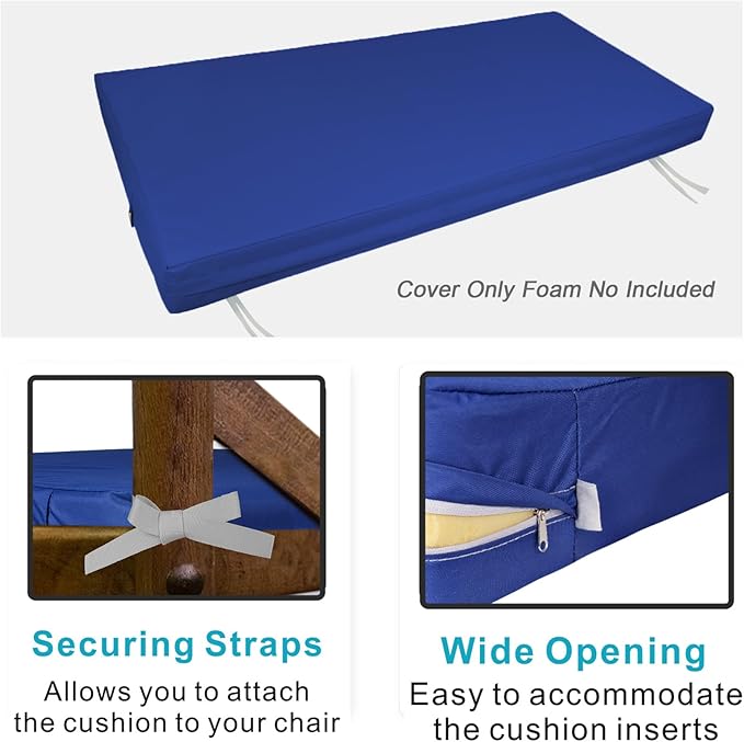 NettyPro Patio Bench Swing Loveseat Cushion Covers, Water Resistant UV Protection Outdoor Furniture Cushion Slipcovers with Zipper, Navy, 59 x 18 x 3 Inch
