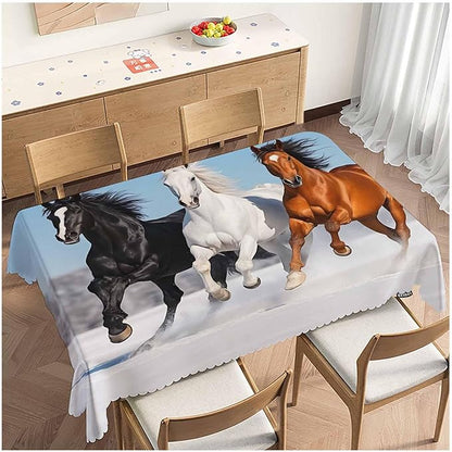 Tablecloth Horse 52 X 70 Inch, Galloping Horses Snow Winter Forest Oblong Table Cloths Anti-Shrink Decorative Table Cover for Kitchen Dinning Tabletop Outdoor Picnic BBQ