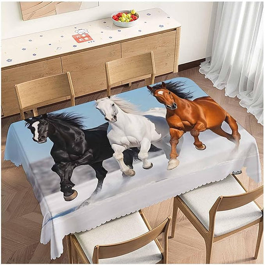 Tablecloth Horse 52 X 70 Inch, Galloping Horses Snow Winter Forest Oblong Table Cloths Anti-Shrink Decorative Table Cover for Kitchen Dinning Tabletop Outdoor Picnic BBQ