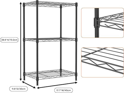 M MZG 3 Tiers Shelf Metal Storage Shelves Wire Rack Closet Organizers with Wheel for Garage Kitchen Bathroom Laundry Black 11.8" D x 17.7" W x 28.8" H