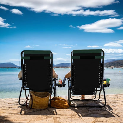 Nestl Padded Oversized Zero Gravity Chair, XL Folding Outdoor Lounge Chair | Adjustable Headrest, Cup Holder & Side Tray, Support 330 LBS, Reclining & Foldable, For Patio & Camping, Black/Forest Green