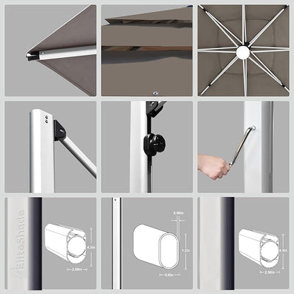 EliteShade USA APOLLO 3-Tier 10x13FT Full Aluminum Cantilever Patio Umbrella for Outdoor Restaurant Garden Courtyard Deck Pool and Marketing with Light (No battery), Taupe